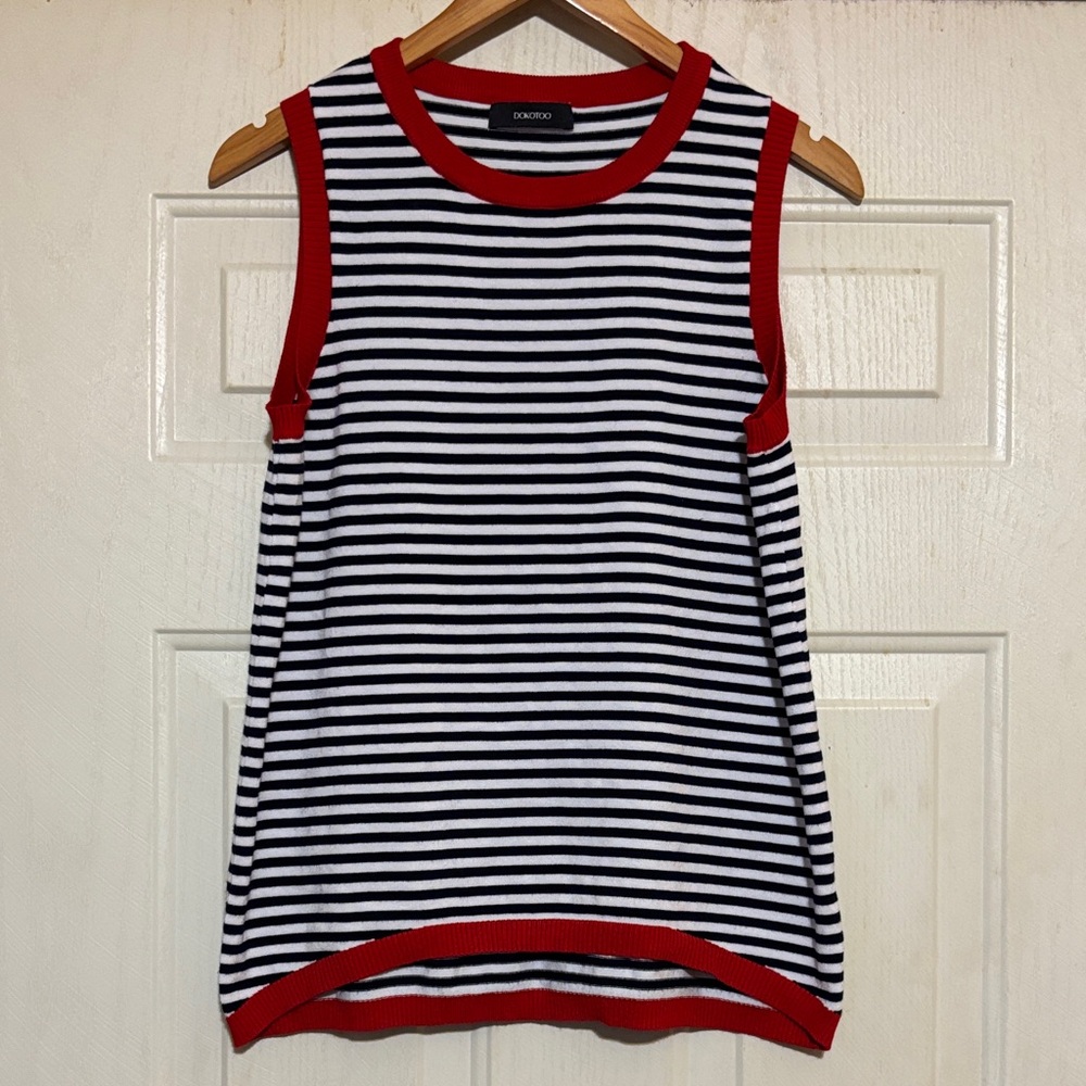 Dokotoo  Striped Sweater‎ with Red Trim